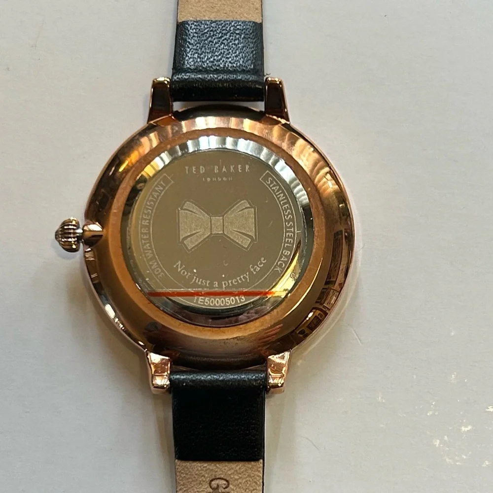 TED BAKER KATE WATCH WITH 32 BLACK FLORAL FACE & BLACK LEATHER BAND